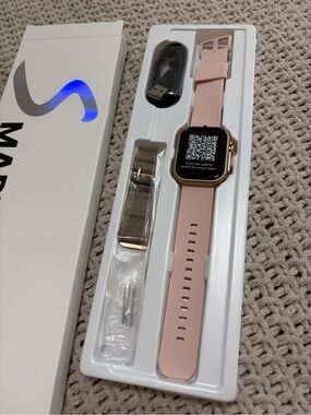 Pink Women's Smartwatch with Silicone and Metal Mesh Bands
